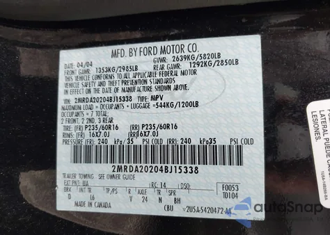 2004 Mercury Monterey z USA, uszkodzony, nr VIN 2MRDA20204BJ15338